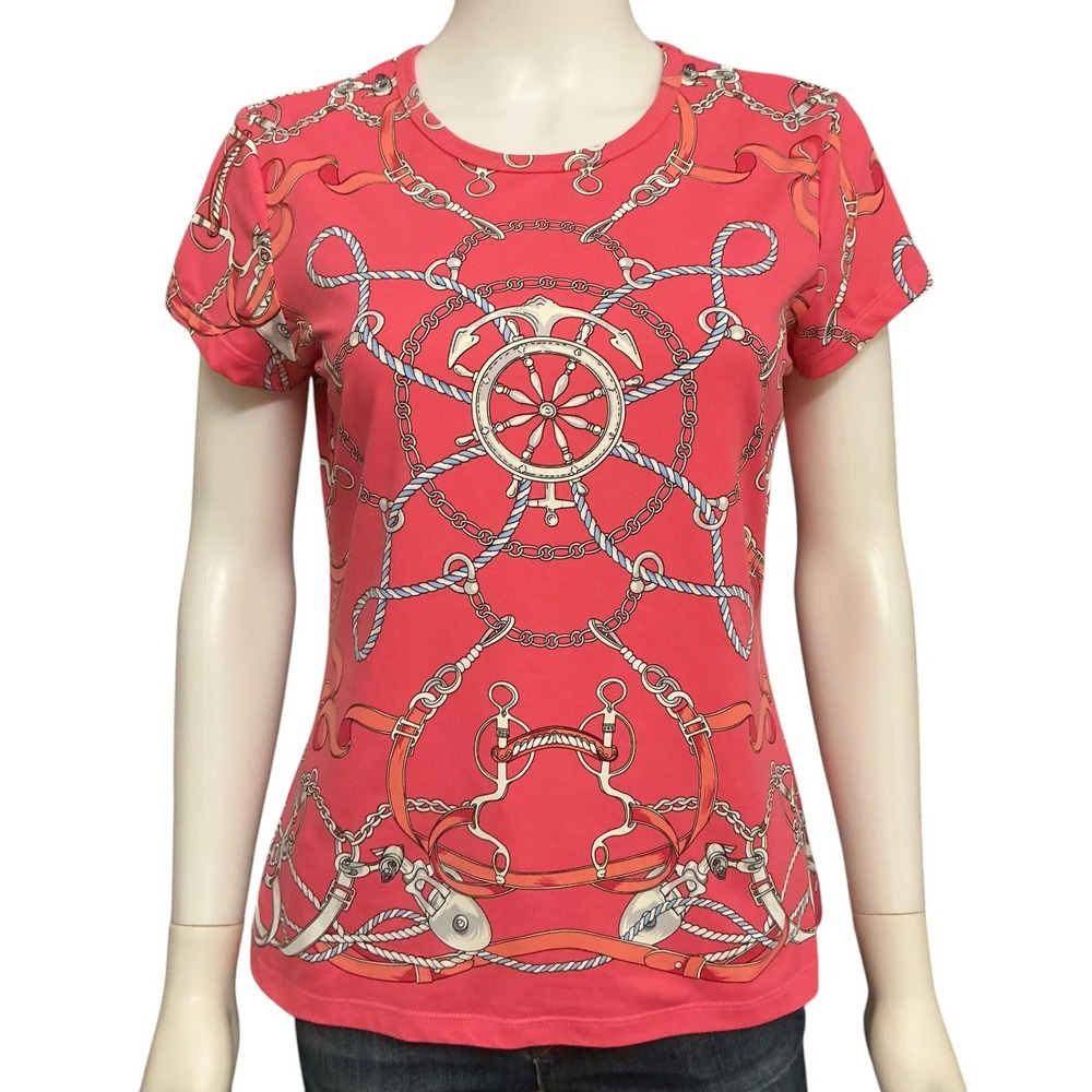 J.McLaughlin Signature Tee Women M Coral Pink Nautical Equestrian Catalina Cloth